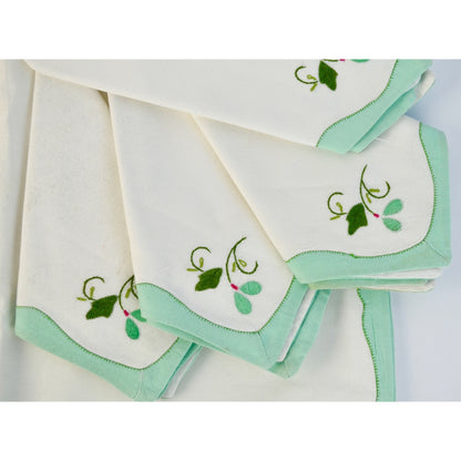 Vintage Floral Appliqué Embroidered Placemats & Napkins Set of 4