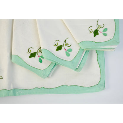 Vintage Floral Appliqué Embroidered Placemats & Napkins Set of 4