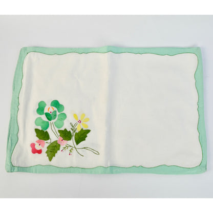 Vintage Floral Appliqué Embroidered Placemats & Napkins Set of 4
