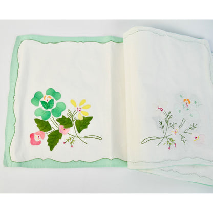 Vintage Floral Appliqué Embroidered Placemats & Napkins Set of 4