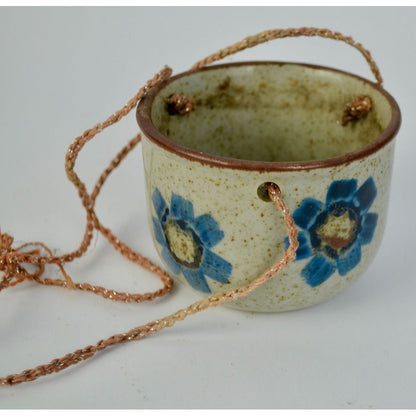 Vintage Ceramic Floral Hanging Flower Pot Japan Speckled