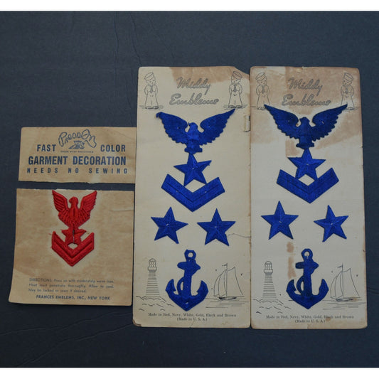 Vintage Middy Emblems Patches Nautical Set of 3 Unused
