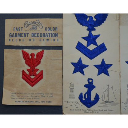 Vintage Middy Emblems Patches Nautical Set of 3 Unused