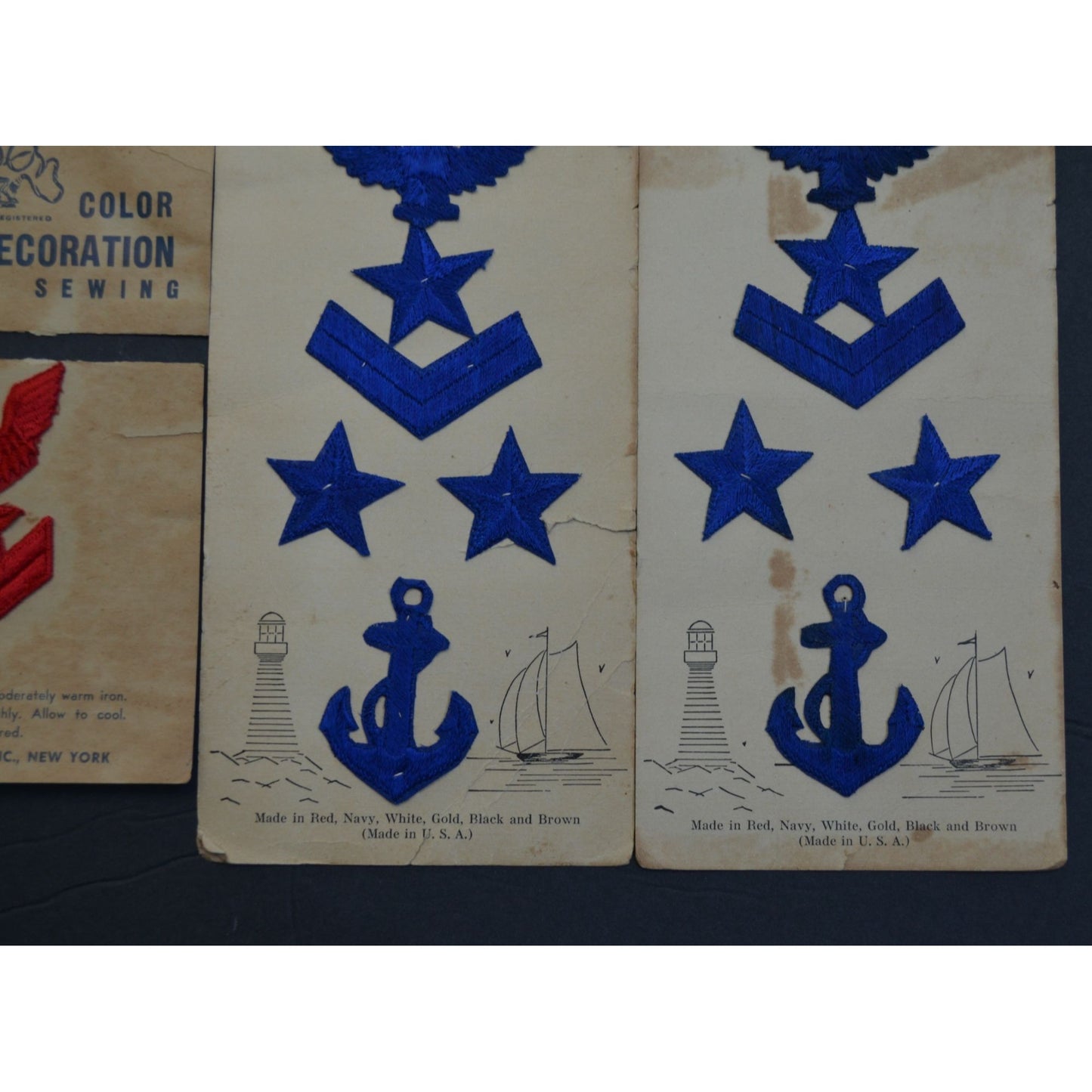 Vintage Middy Emblems Patches Nautical Set of 3 Unused