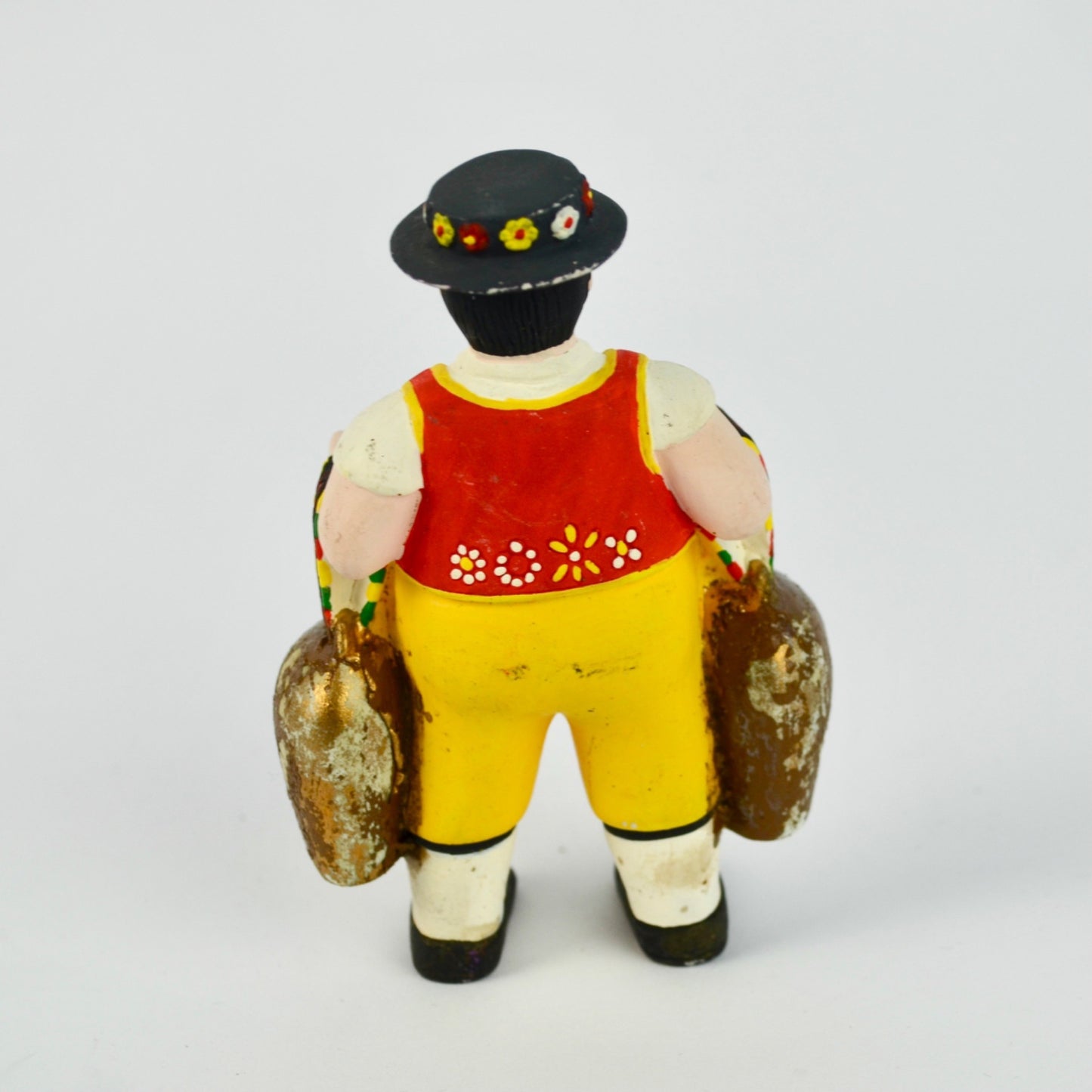 Hand-Painted Ceramic Farmer Figurine In Traditional Outfit Holding Milk Cans