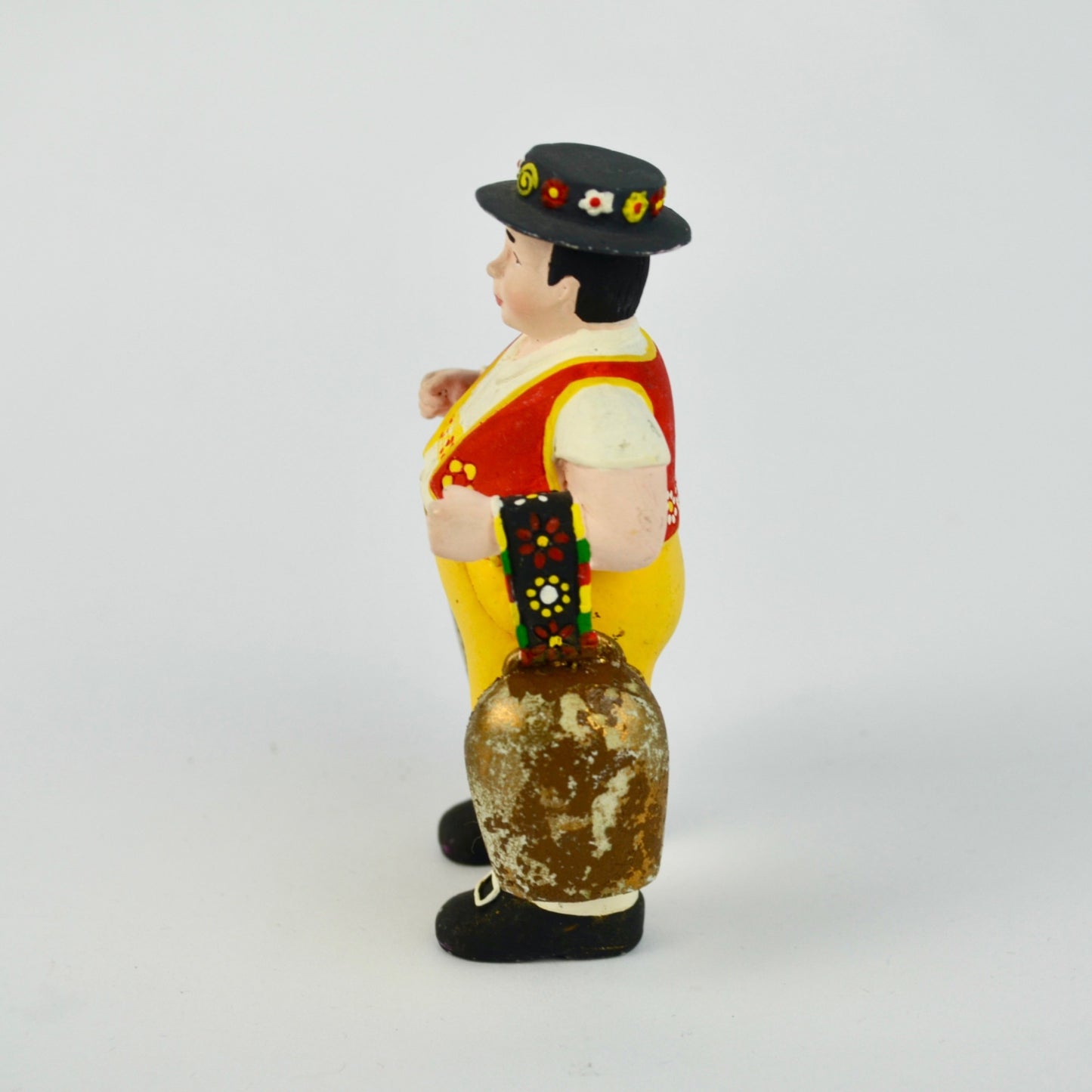 Hand-Painted Ceramic Farmer Figurine In Traditional Outfit Holding Milk Cans