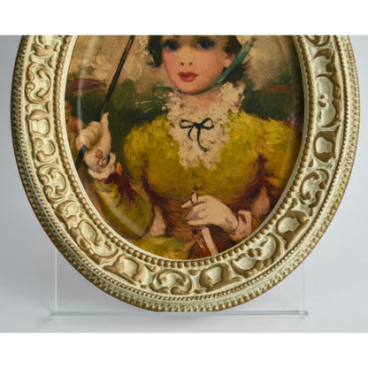 Vintage Gold Ivory Oval Framed Print of Woman Victorian