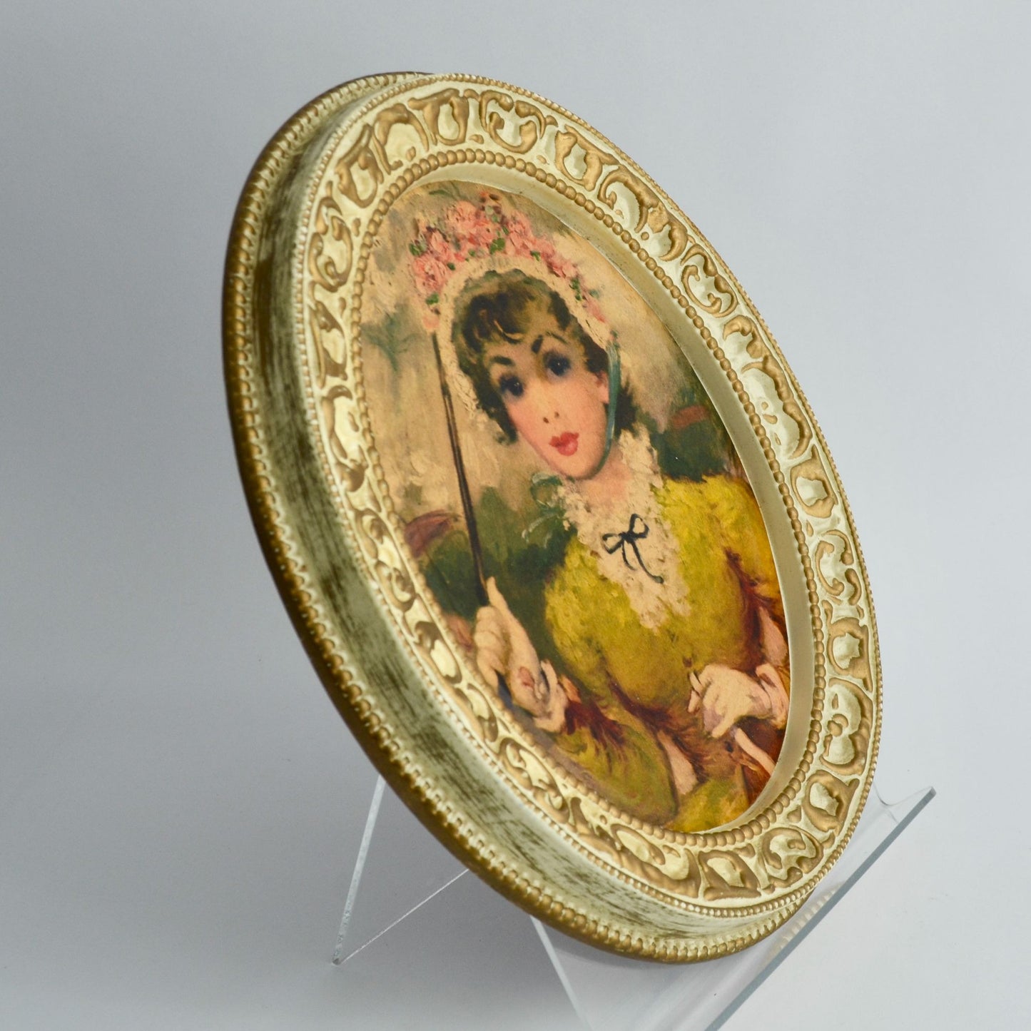 Vintage Gold Ivory Oval Framed Print of Woman Victorian