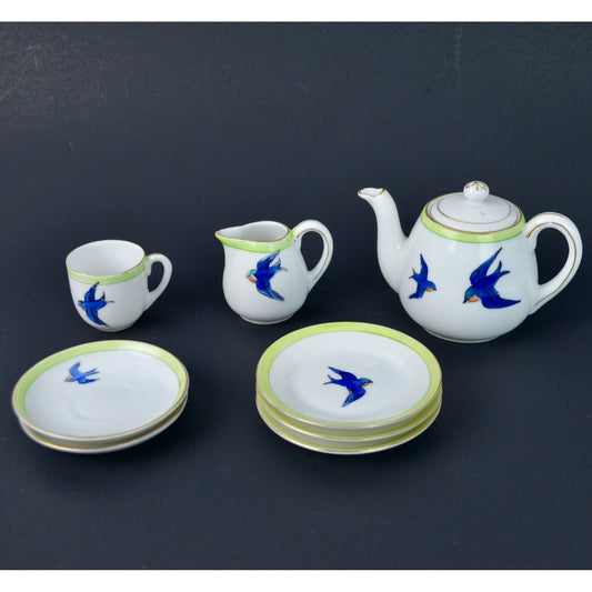 Noritake Miniature Bluebird Tea Set Child's Toy Vintage Porcelain Handpainted