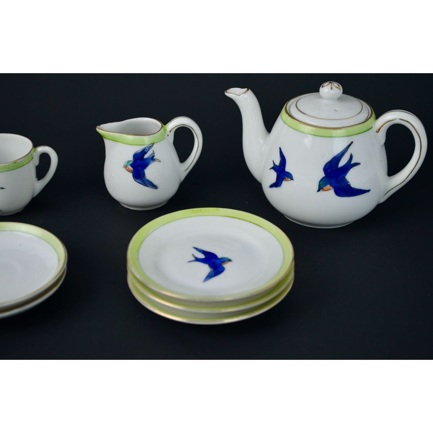 Noritake Miniature Bluebird Tea Set Child's Toy Vintage Porcelain Handpainted