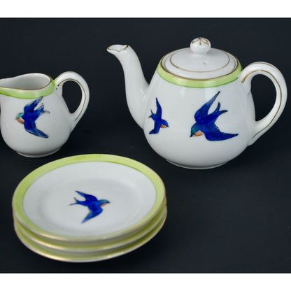 Noritake Miniature Bluebird Tea Set Child's Toy Vintage Porcelain Handpainted