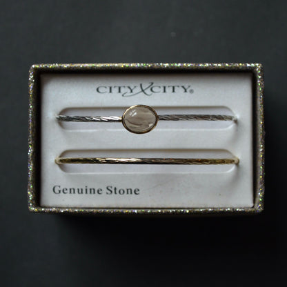 City x City Bangle Bracelet Pair Brown Stone Gold Silver