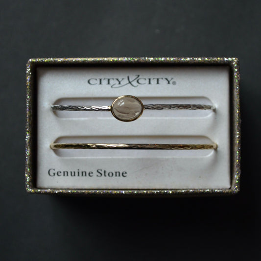 City x City Bangle Bracelet Pair Brown Stone Gold Silver