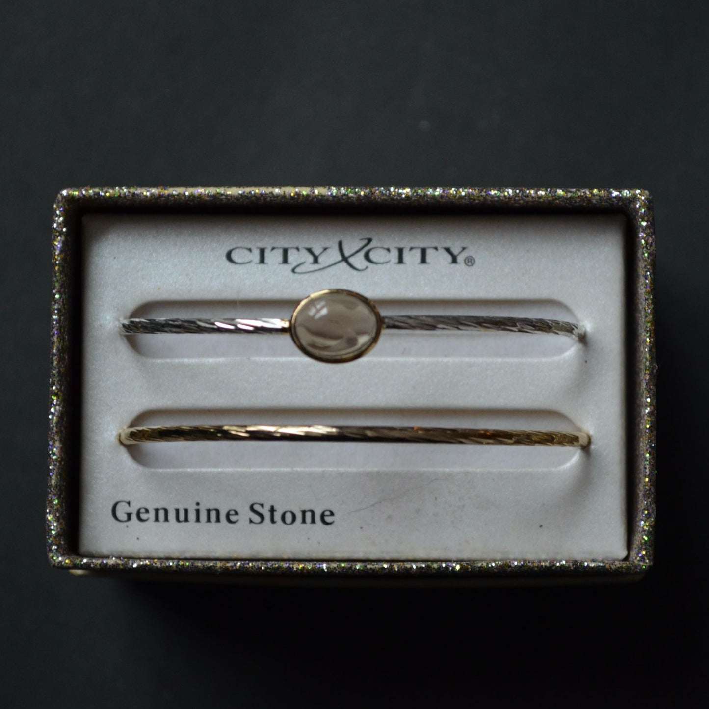 City x City Bangle Bracelet Pair Brown Stone Gold Silver