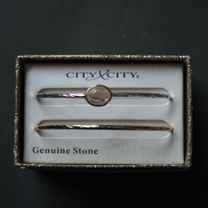City x City Bangle Bracelet Pair Brown Stone Gold Silver