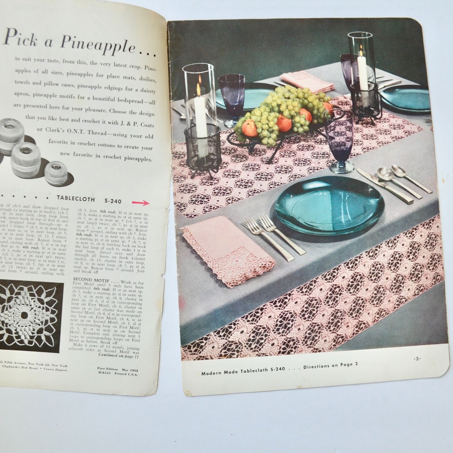 J P Coats Clark's The Pic of the Pineapples Crochet Book Vintage 1952