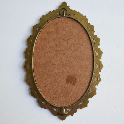 Ornate Metal Frame Silk Fabric Artwork Image Print Vintage Oval