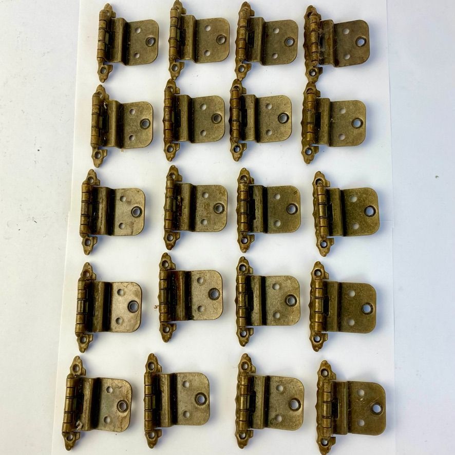 Lot 20 Vintage Self-Closing Cabinet Hinges Brass Finish Antique Original