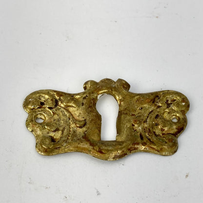 Vintage Ornate Pressed Brass Keyhole Escutcheon Antique