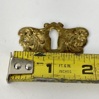 Vintage Ornate Pressed Brass Keyhole Escutcheon Antique