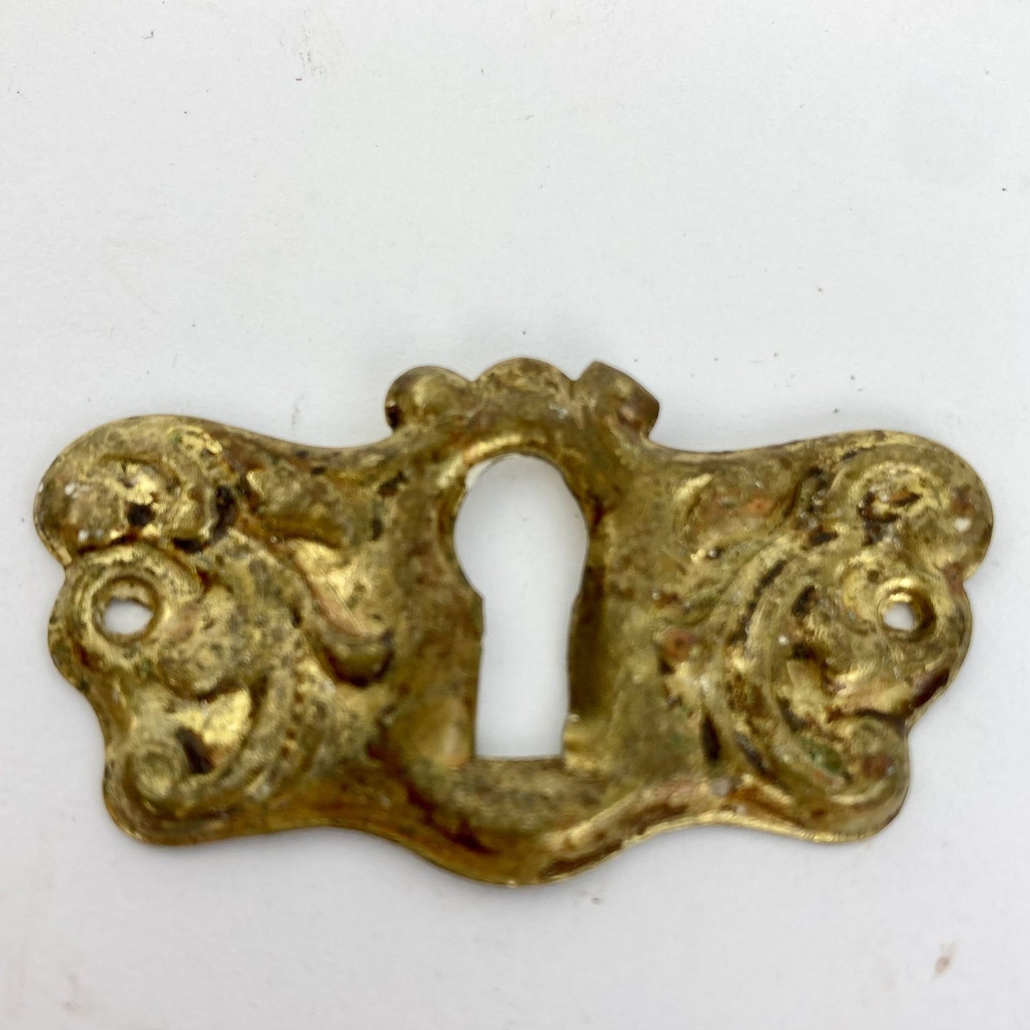 Vintage Ornate Pressed Brass Keyhole Escutcheon Antique