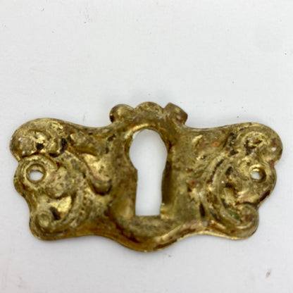 Vintage Ornate Pressed Brass Keyhole Escutcheon Antique