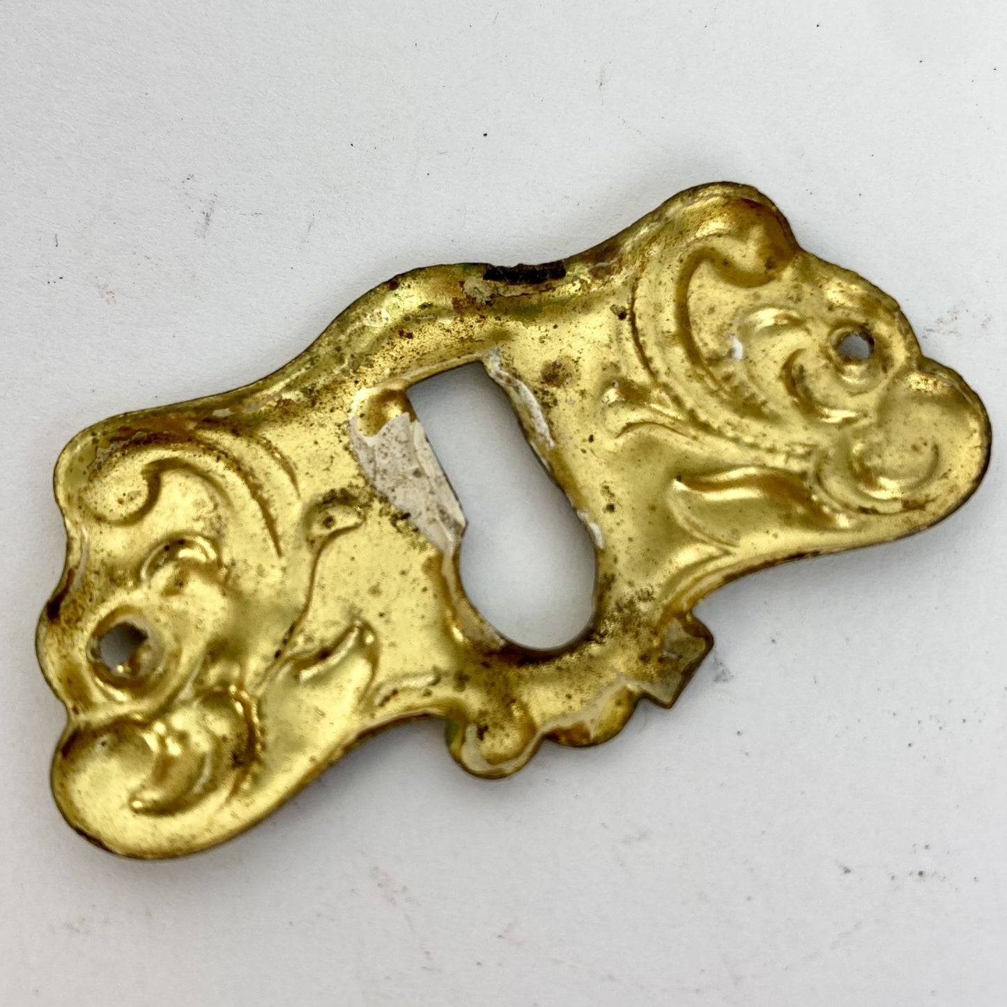 Vintage Ornate Pressed Brass Keyhole Escutcheon Antique