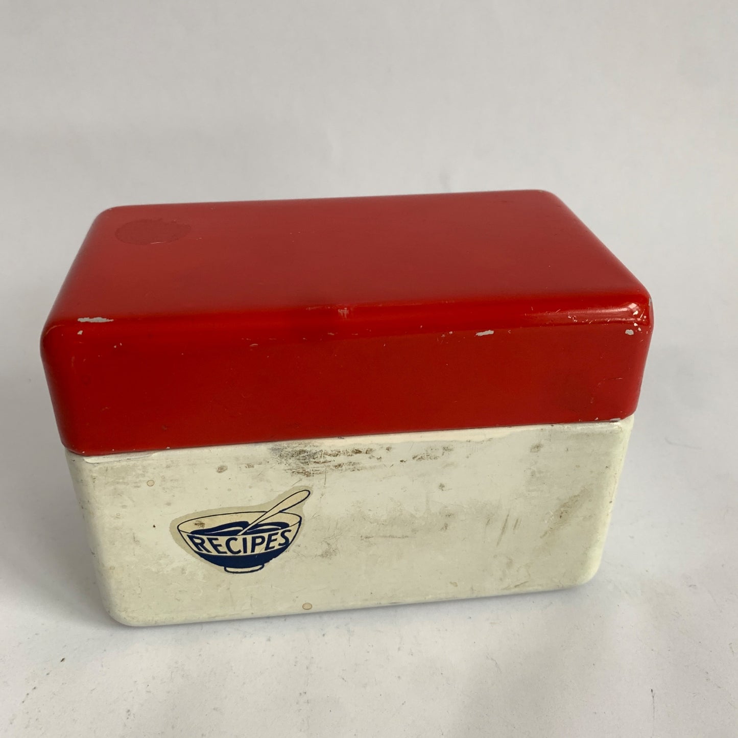 Vintage Red White Metal Recipe Box