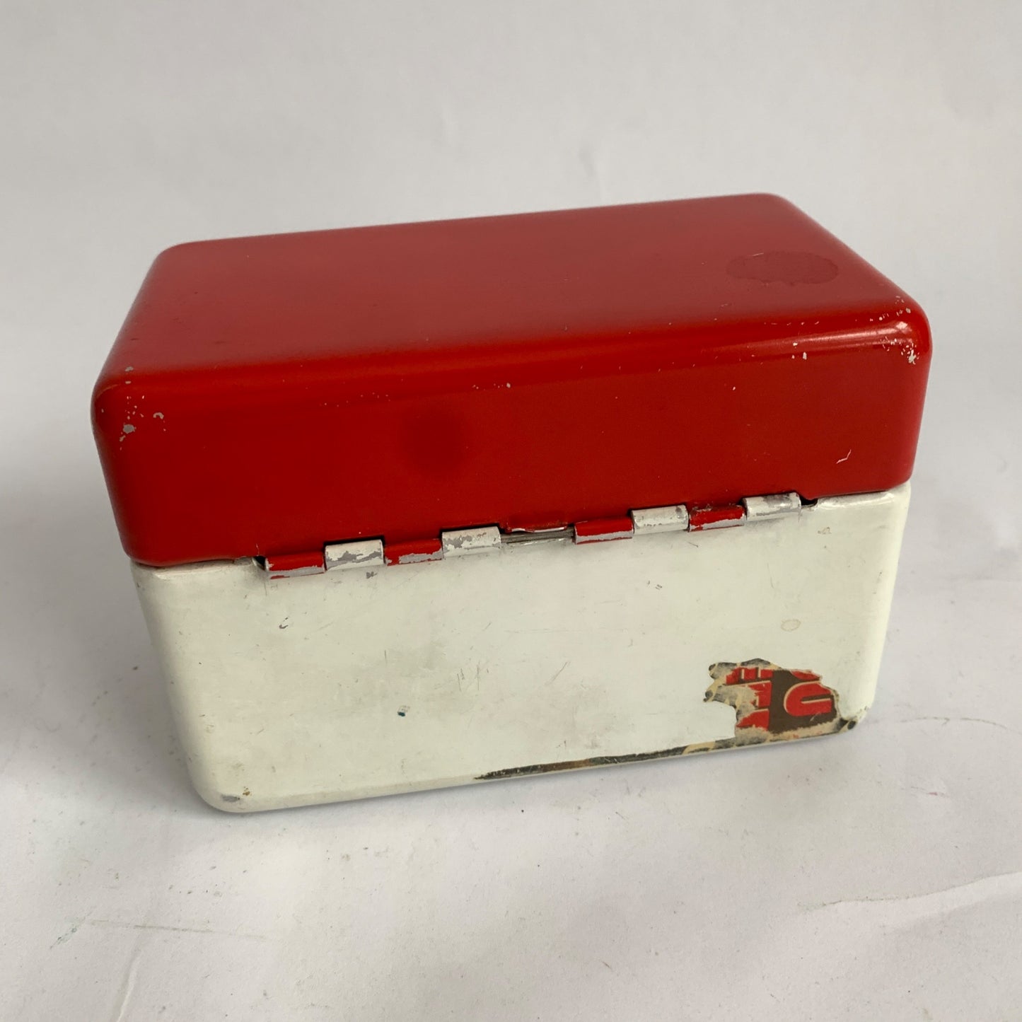 Vintage Red White Metal Recipe Box