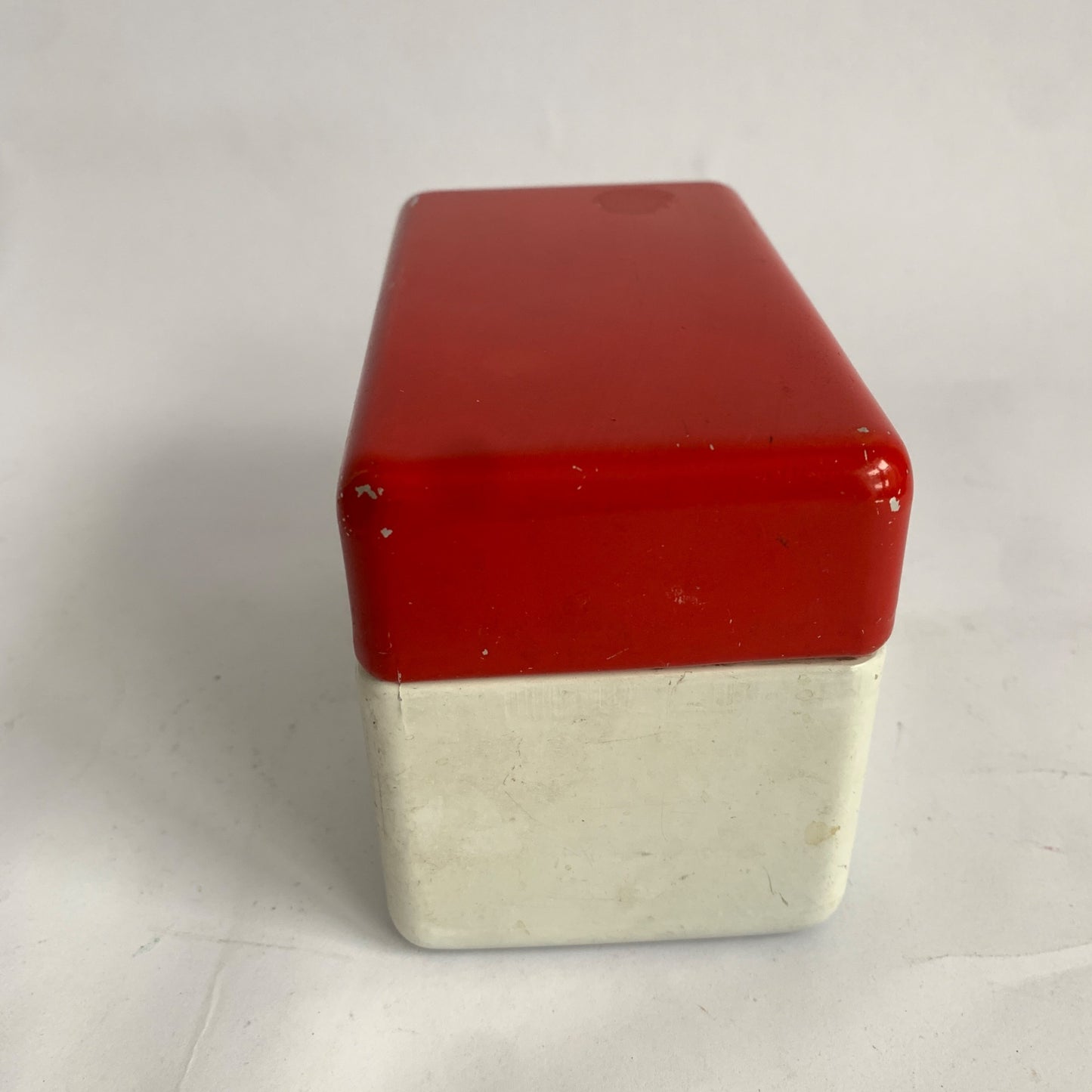 Vintage Red White Metal Recipe Box