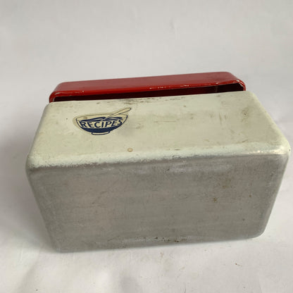 Vintage Red White Metal Recipe Box