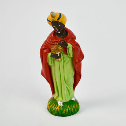 Vintage Hand-Painted Wise Man Figurine Nativity Scene 4" Tall Red & Green Robe