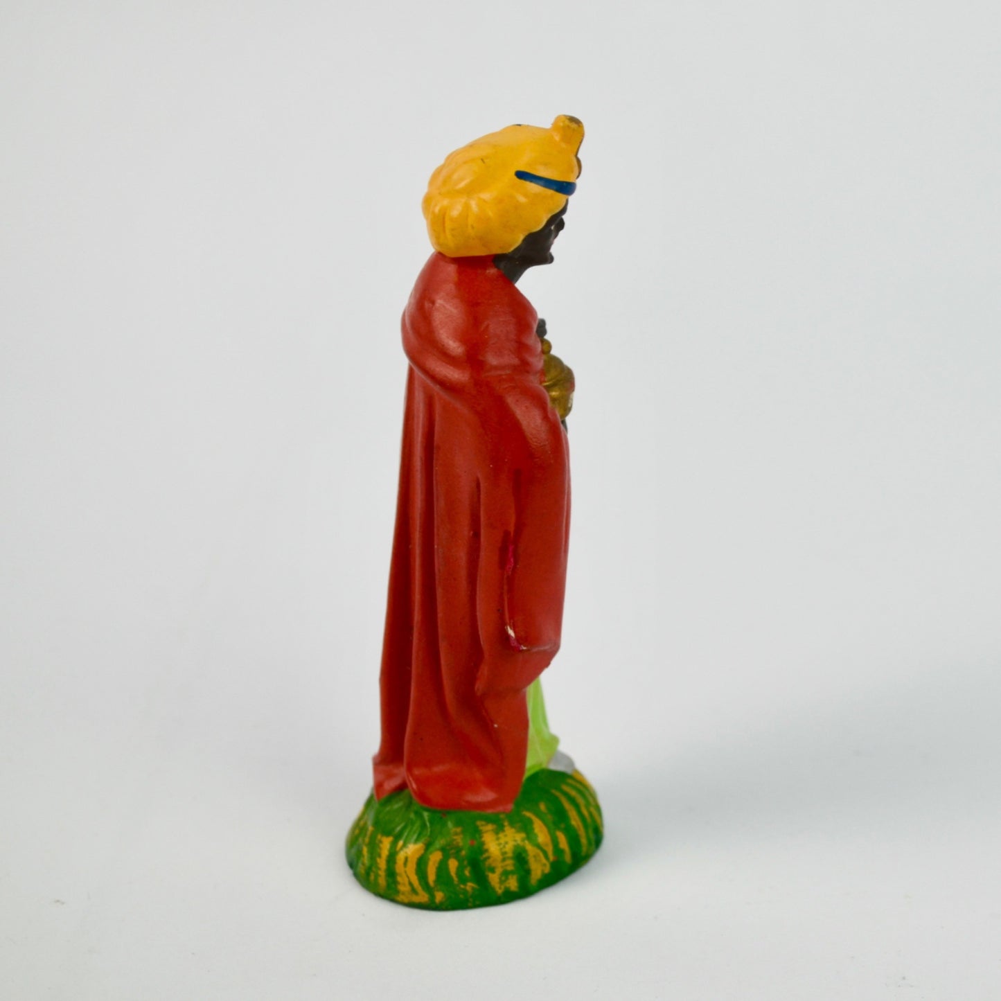 Vintage Hand-Painted Wise Man Figurine Nativity Scene 4" Tall Red & Green Robe
