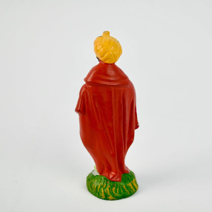 Vintage Hand-Painted Wise Man Figurine Nativity Scene 4" Tall Red & Green Robe