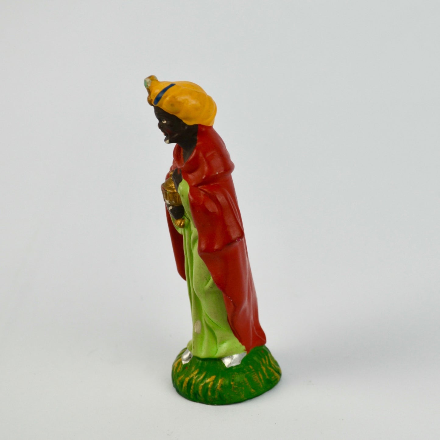 Vintage Hand-Painted Wise Man Figurine Nativity Scene 4" Tall Red & Green Robe