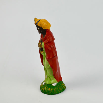 Vintage Hand-Painted Wise Man Figurine Nativity Scene 4" Tall Red & Green Robe