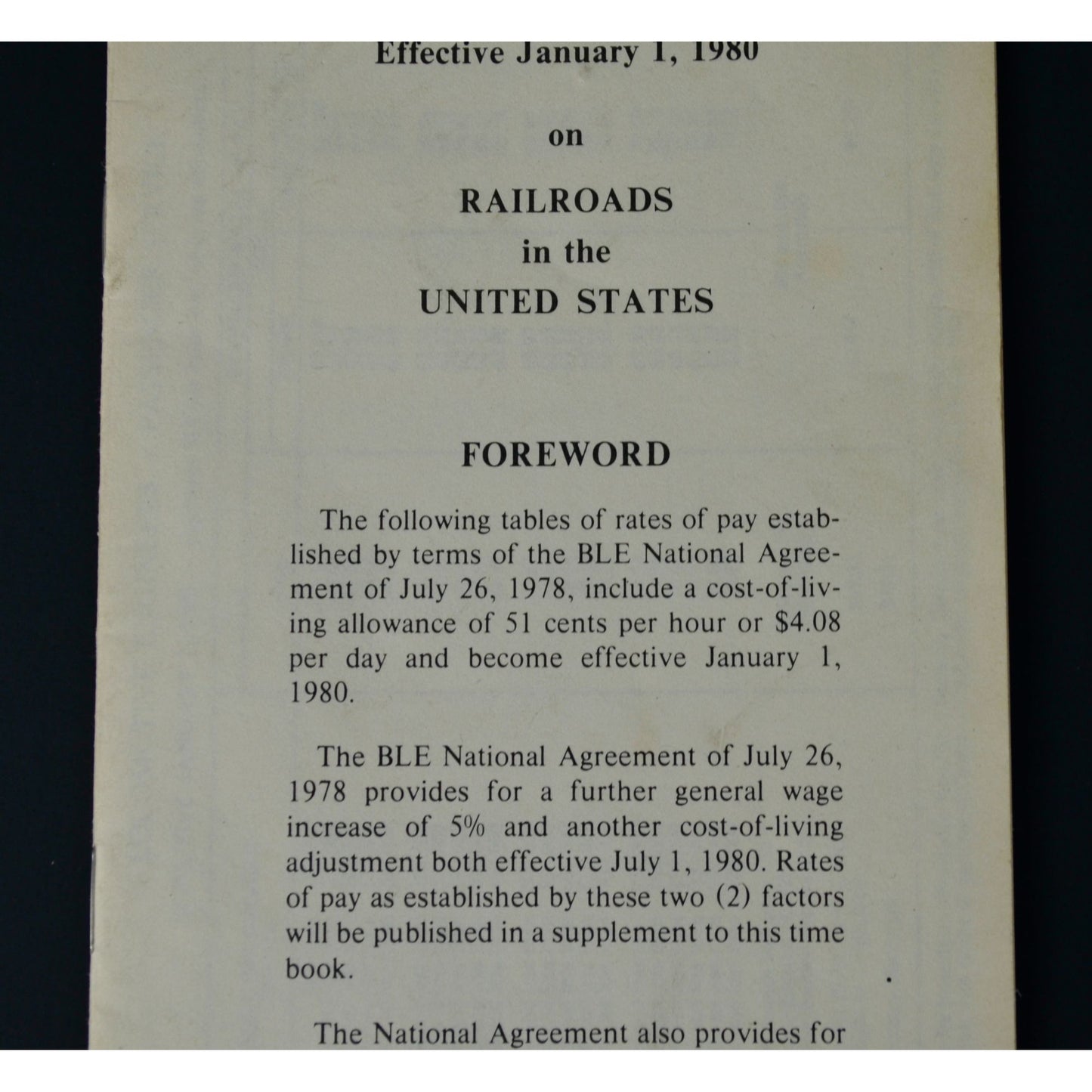 1980 Standard Daily Hourly Mileage Rates of Pay Railroads United States Vintage Booklet