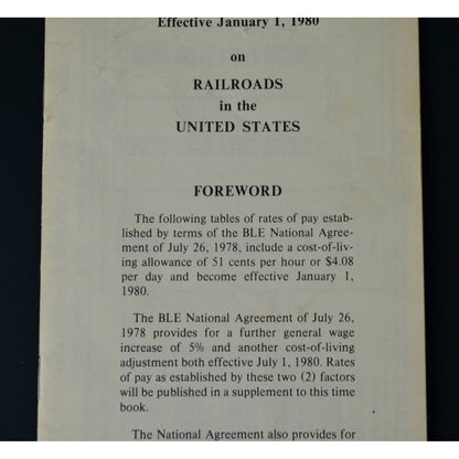 1980 Standard Daily Hourly Mileage Rates of Pay Railroads United States Vintage Booklet