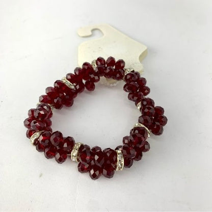 New Red Beaded Stretch Bracelet