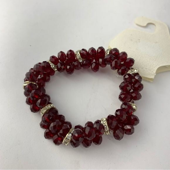 New Red Beaded Stretch Bracelet