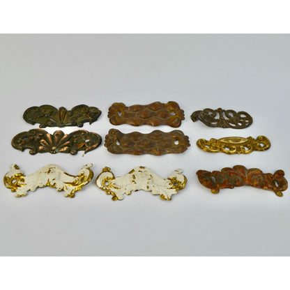 Lot 9 Antique Ornate Metal Drawer Pull Backplates Escutcheons Vintage