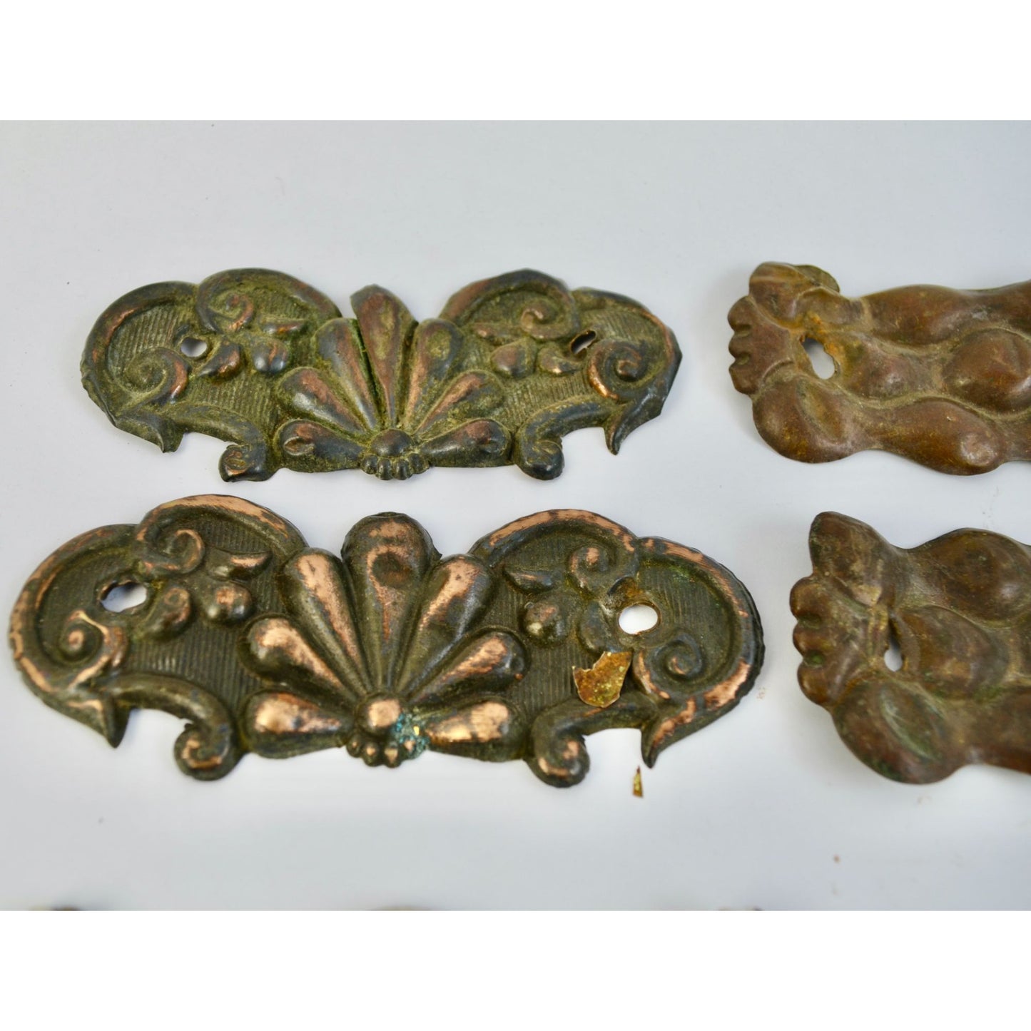 Lot 9 Antique Ornate Metal Drawer Pull Backplates Escutcheons Vintage
