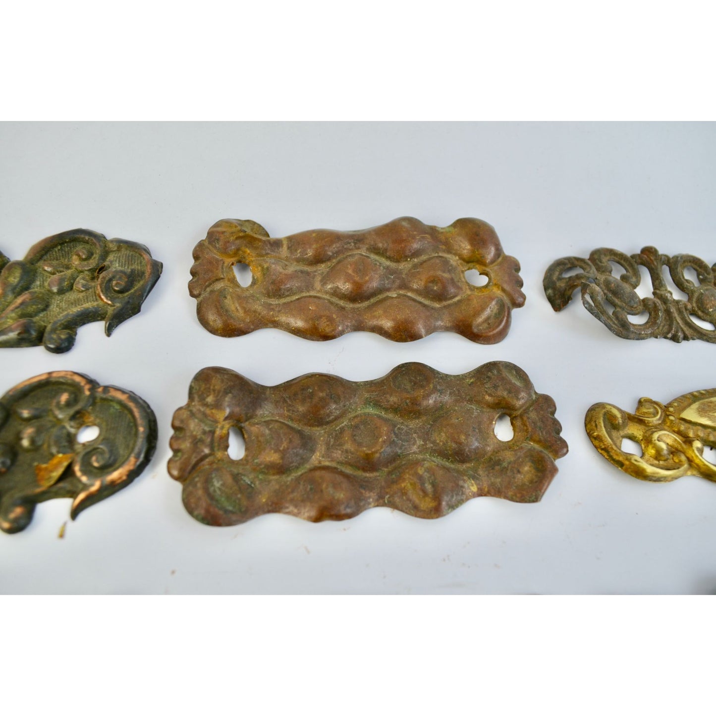 Lot 9 Antique Ornate Metal Drawer Pull Backplates Escutcheons Vintage