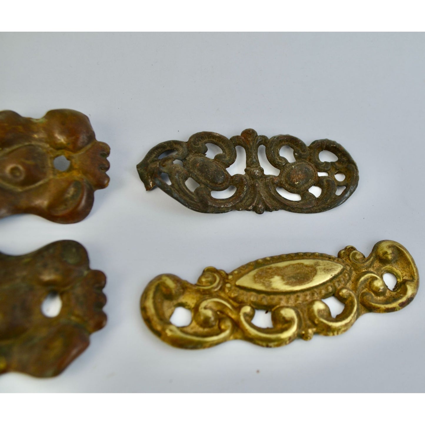 Lot 9 Antique Ornate Metal Drawer Pull Backplates Escutcheons Vintage
