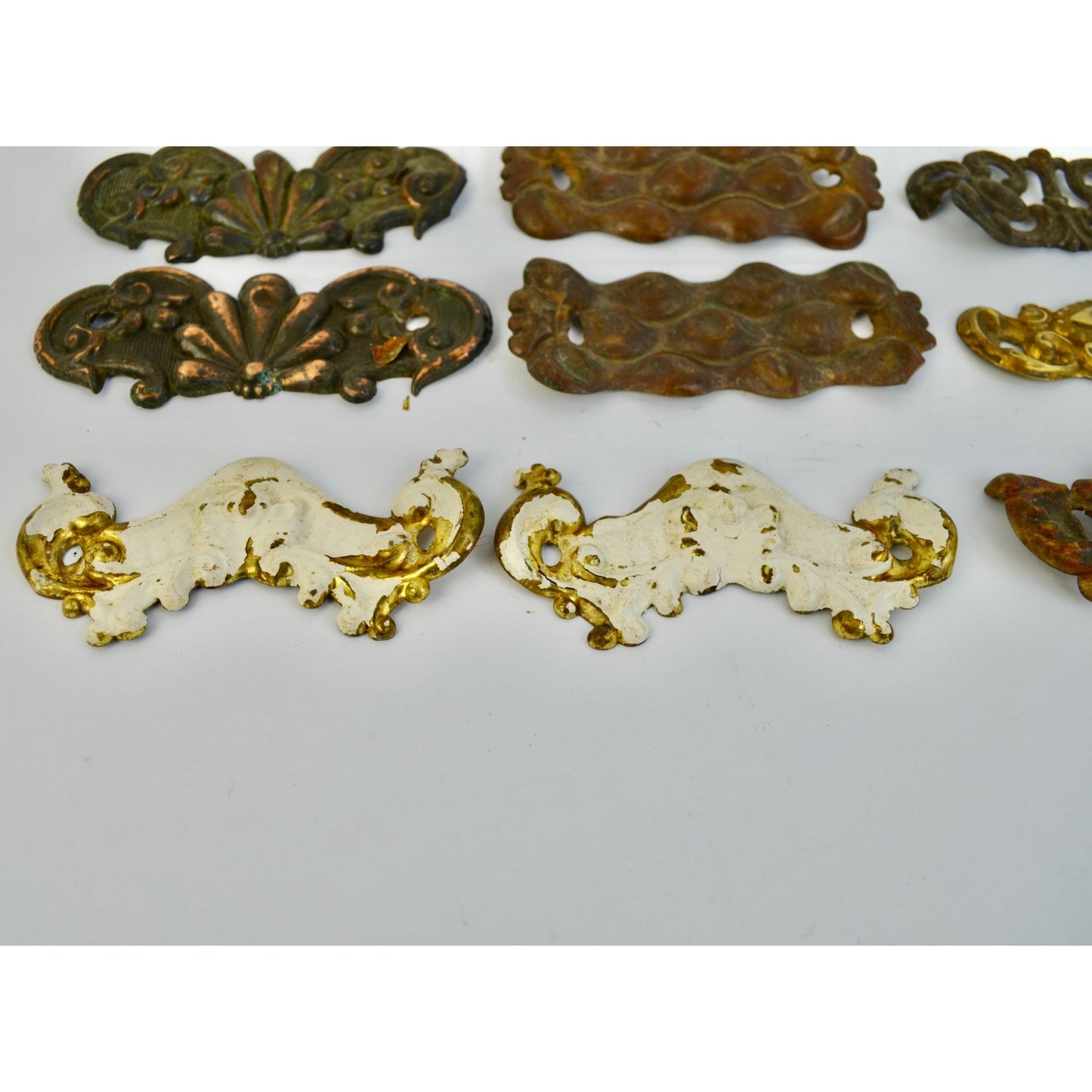 Lot 9 Antique Ornate Metal Drawer Pull Backplates Escutcheons Vintage