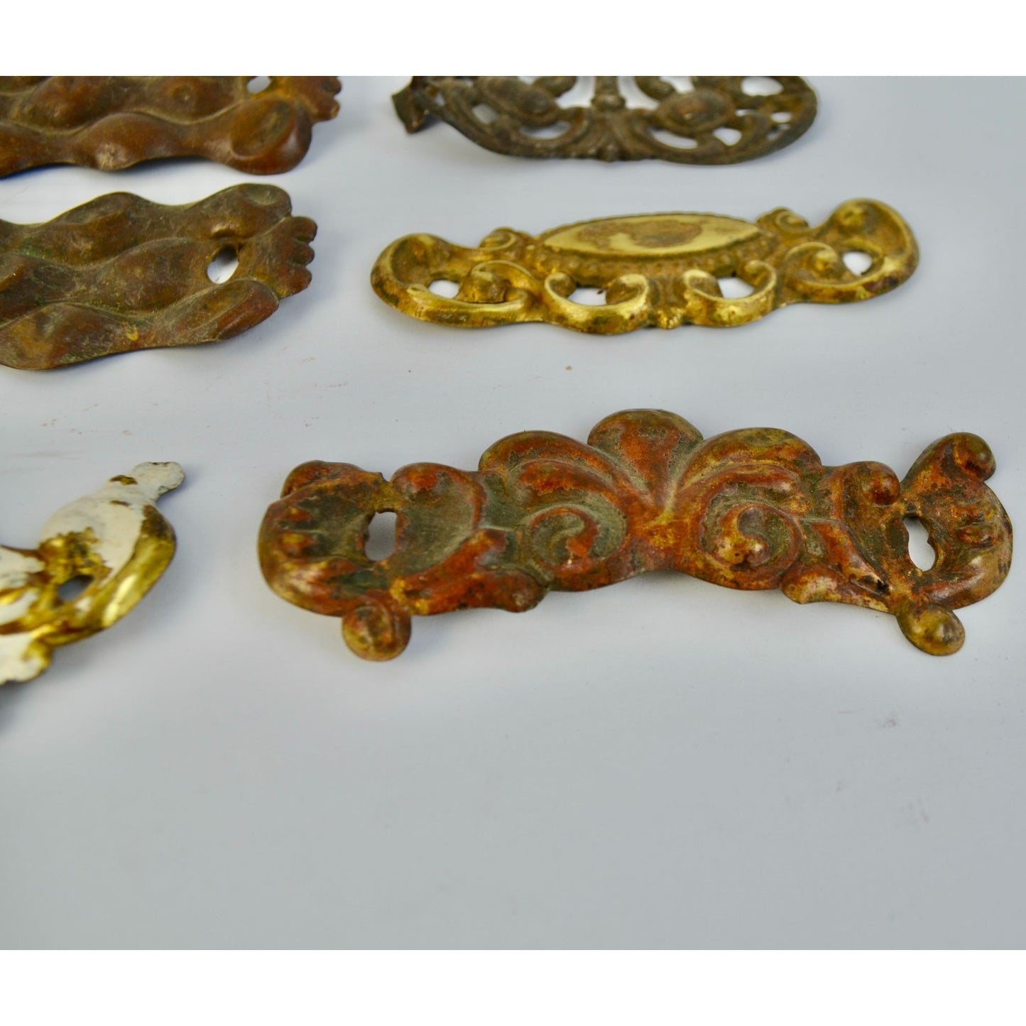 Lot 9 Antique Ornate Metal Drawer Pull Backplates Escutcheons Vintage