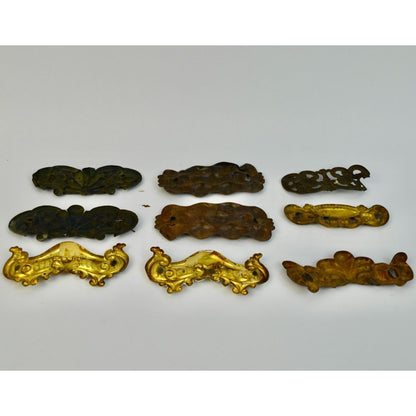 Lot 9 Antique Ornate Metal Drawer Pull Backplates Escutcheons Vintage