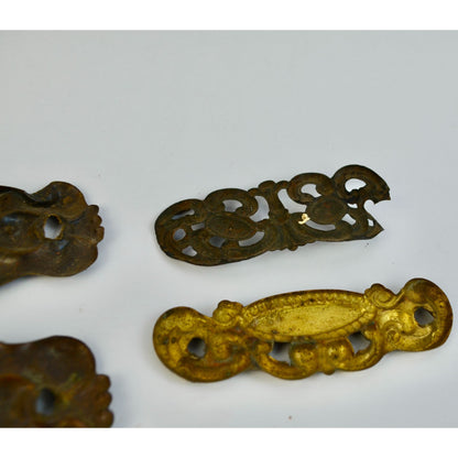 Lot 9 Antique Ornate Metal Drawer Pull Backplates Escutcheons Vintage