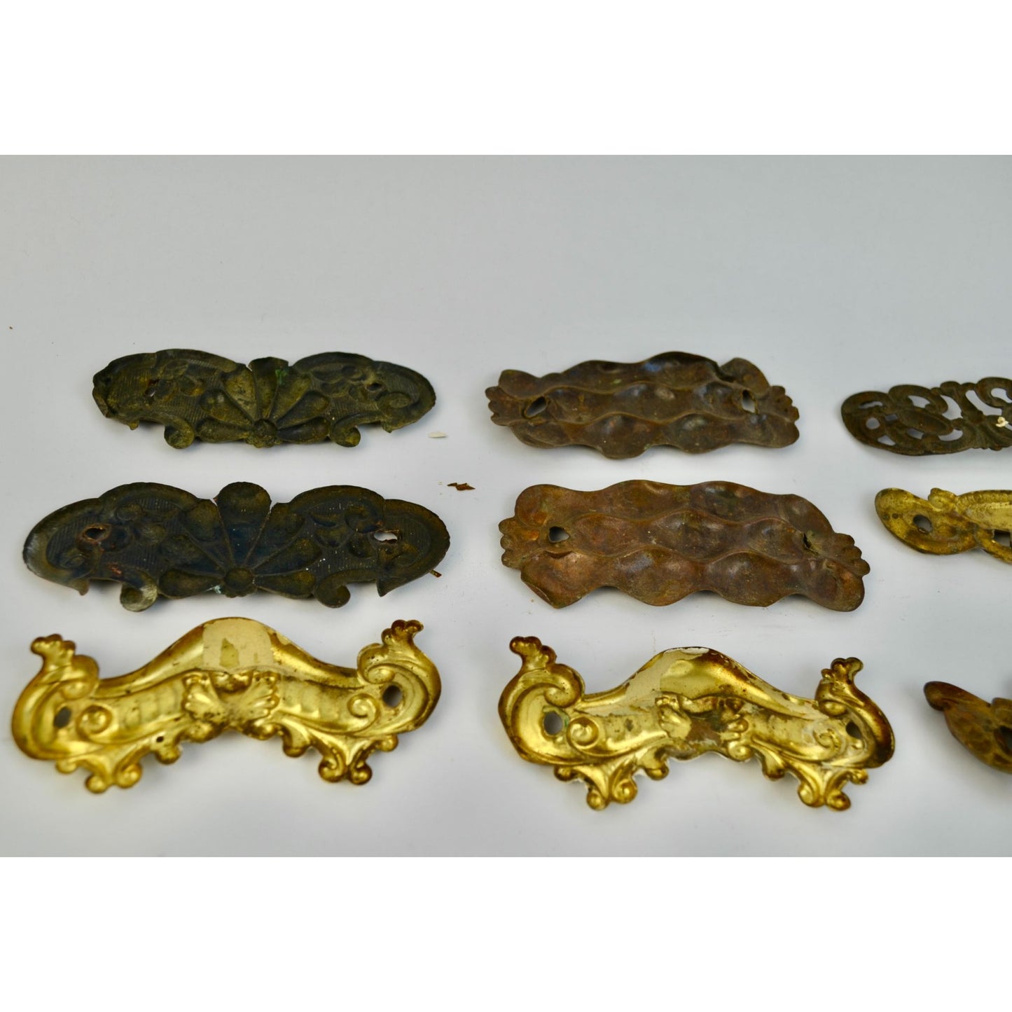 Lot 9 Antique Ornate Metal Drawer Pull Backplates Escutcheons Vintage