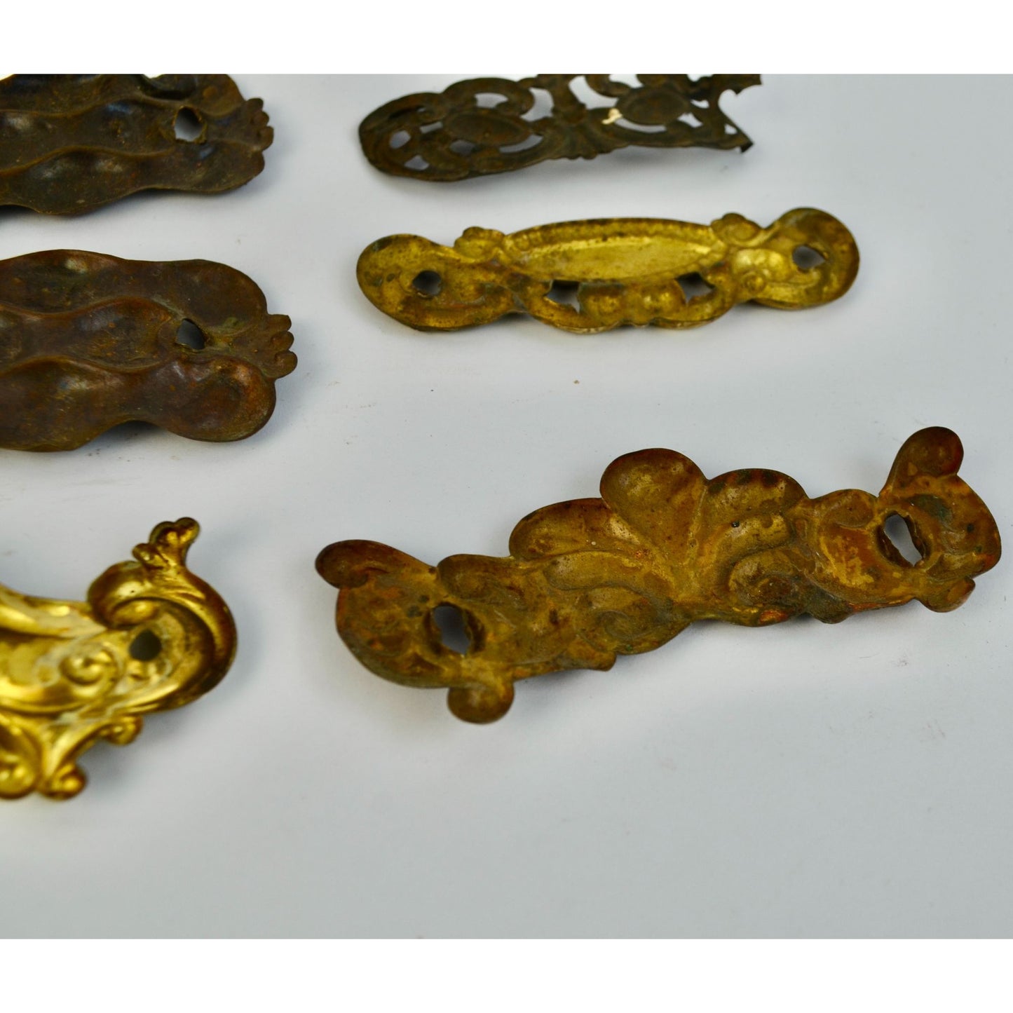 Lot 9 Antique Ornate Metal Drawer Pull Backplates Escutcheons Vintage